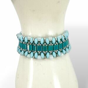 HANDMADE Blooming Squares Bracelet 6.5" Artisan Festival Coastal Glam